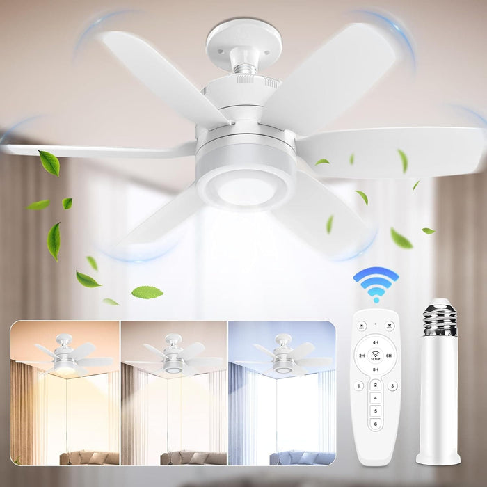 Socket Fan Light, Dimmable LED Remote Control Ceiling Fan and Light for Bedroom Kitchen Closet, Garage Ceiling Fan-1-ErisView