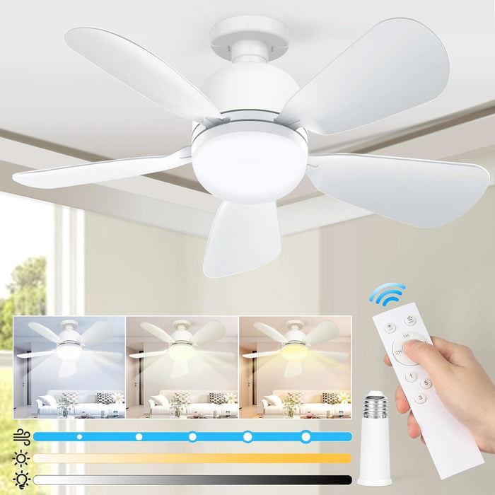 Socket Fan Light, Dimmable Small Ceiling Fan with Light and Remote for Bedroom Kitchen, Garage Ceiling Fan -1-ErisView