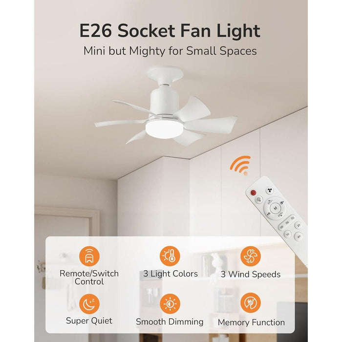 Socket Fan Light, LED Remote Control Ceiling Fan and Light, Bedroom Ceiling Fans, Living Room Ceiling Fan with Light, Kitchen Ceiling Fans-3-ErisView