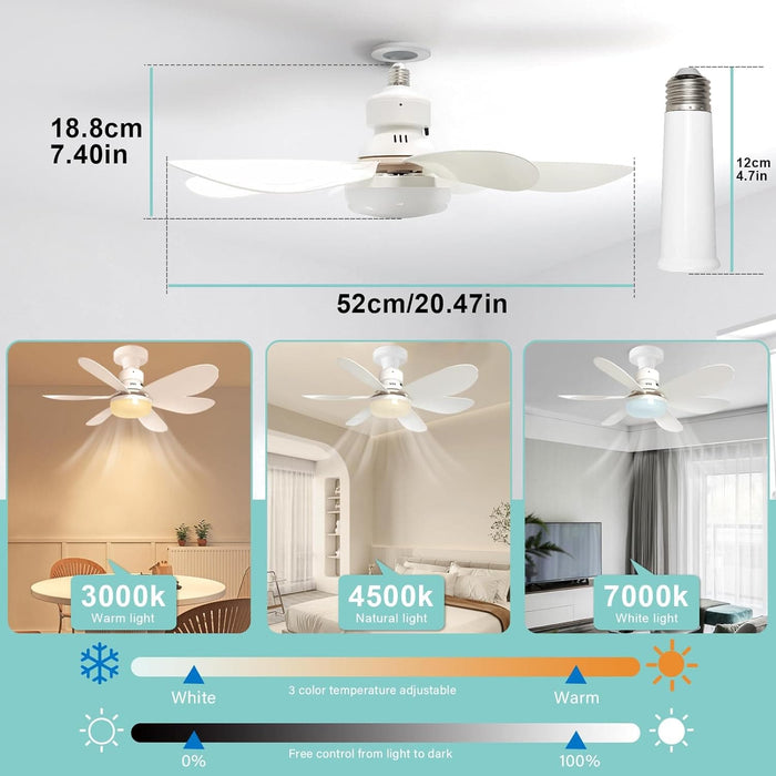 Socket Fan Light, Small Ceiling Fan with Light and Remote, Dimmable Mini Ceiling Fan for Bedroom Kitchen, Garage Ceiling Fan -4-ErisView