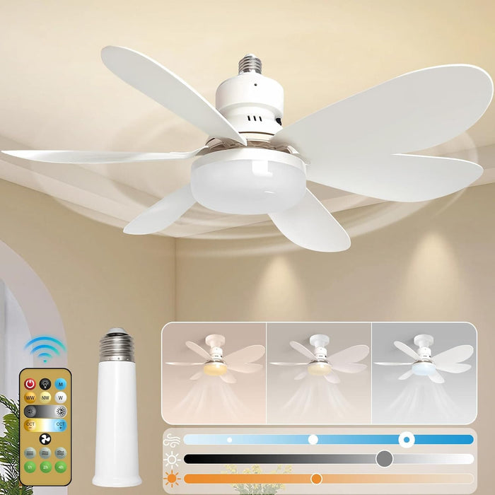 Socket Fan Light, Small Ceiling Fan with Light and Remote, Dimmable Mini Ceiling Fan for Bedroom Kitchen, Garage Ceiling Fan -1-ErisView