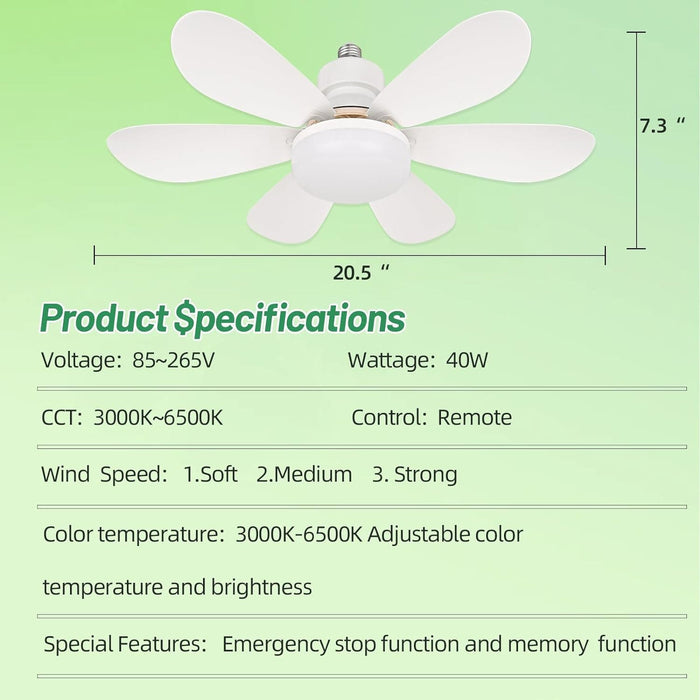 Socket Fan Light with Remote,, Ceiling Fan with Low Profile Light for Kitchen Bedroom Dining Room Living Room-7-ErisView