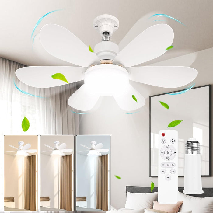 Socket Fan Light with Remote,, Ceiling Fan with Low Profile Light for Kitchen Bedroom Dining Room Living Room-1-ErisView