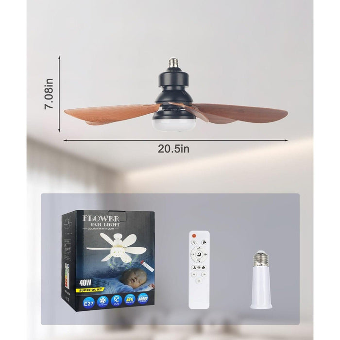 Socket Fan Light with Remote Control, Dimmable LED Ceiling Fan with Lights, Screw In Ceiling Fan for Room Bedroom Living Room Kitchen-7-ErisView