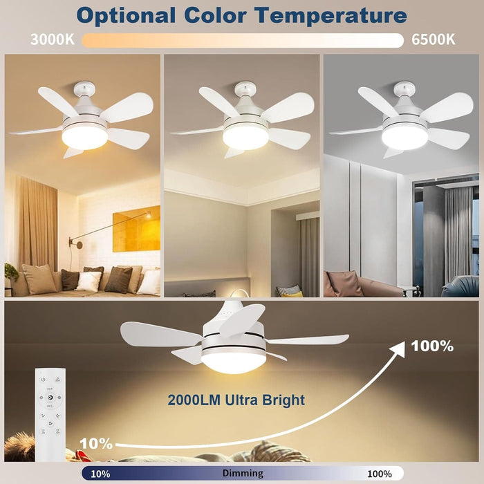 Socket Fan Light with Remote, Quiet Ceiling Fans, Dimmable Bedroom Ceiling Fans, Kitchen Fans with Lights, Living Room Fan-3-ErisView