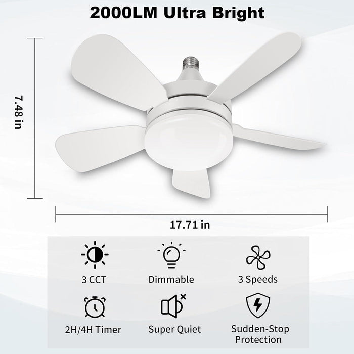 Socket Fan Light with Remote, Quiet Ceiling Fans, Dimmable Bedroom Ceiling Fans, Kitchen Fans with Lights, Living Room Fan-6-ErisView