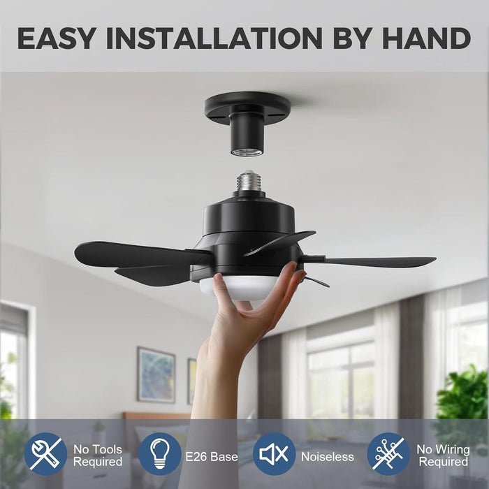 Socket Fan Lights with Remote and APP Control, Light Socket Fan, Bedroom Living Room Kitchen Office Garage Ceiling Fans for Low Ceiling-6-ErisView