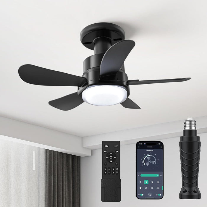 Socket Fan Lights with Remote and APP Control, Light Socket Fan, Bedroom Living Room Kitchen Office Garage Ceiling Fans for Low Ceiling-1-ErisView