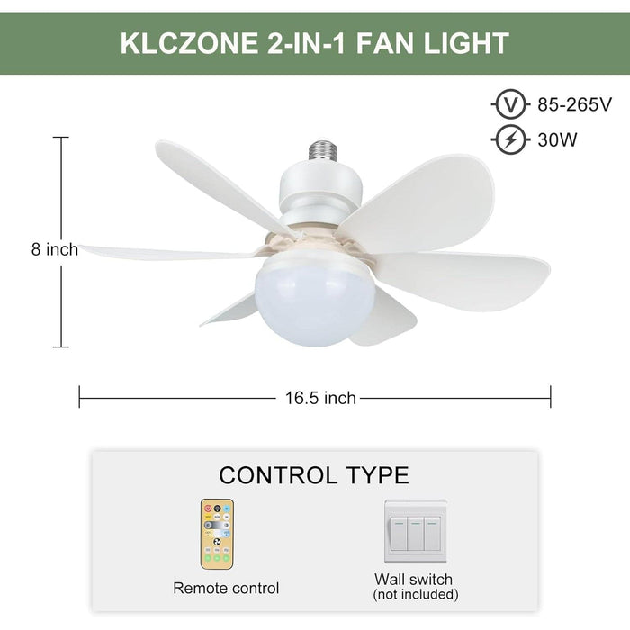 Socket Fan with Light and Remote, Small Light Socket Fan for Bedroom Kitchen, Workshop Garage Ceiling Fan -6-ErisView