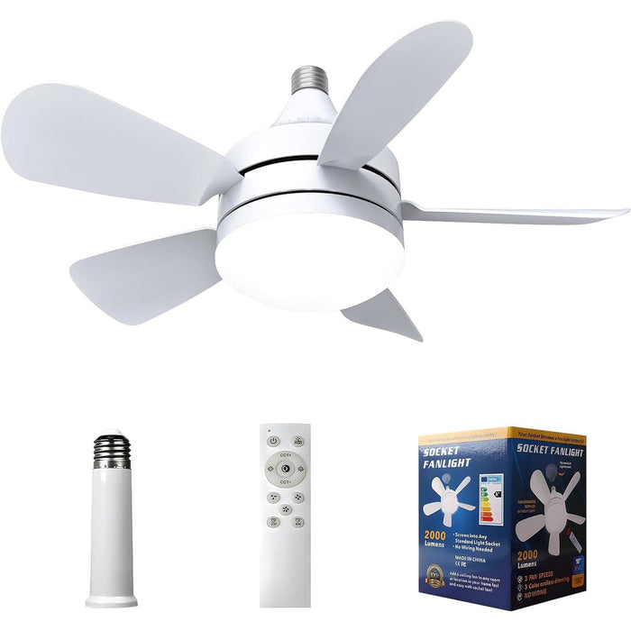 Socket Fans with Lights and Remote Control, Quiet Screw In Ceiling Fan for Bedroom Living Room Kitchen, Garage Ceiling Fan-1-ErisView