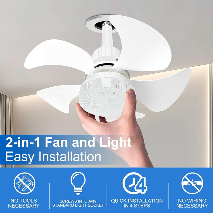 Socket Light Fan with Remote Control, White Small Ceiling Fan with Lights, Dimmable LED Ceiling Fan for Bedroom Kitchen Closet, Wireless Ceiling Fan-2-ErisView