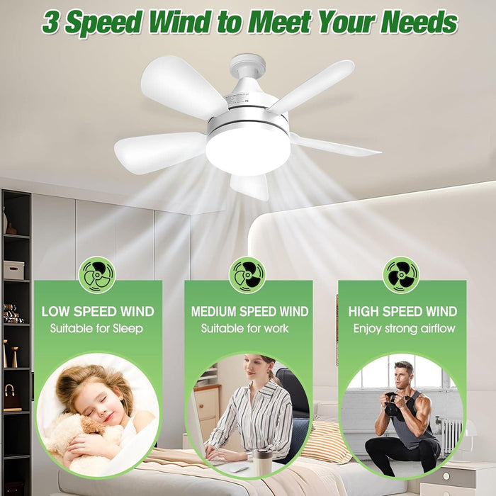 Socket Remote Control Ceiling Fan and Light, Dimmable Small Ceiling Fan for Bedroom Kitchen, Garage Ceiling Fan -6-ErisView