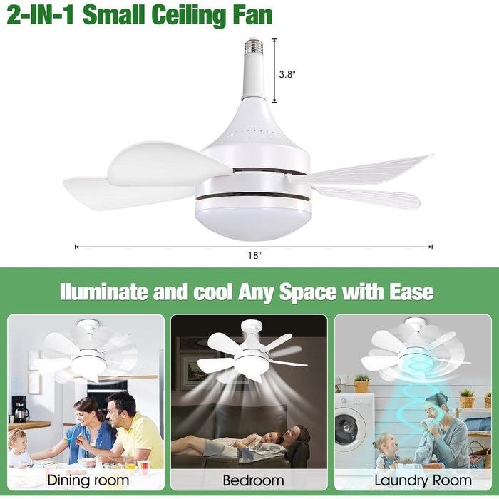 Socket Remote Control Ceiling Fan and Light, Dimmable Small Ceiling Fan for Bedroom Kitchen, Garage Ceiling Fan -8-ErisView