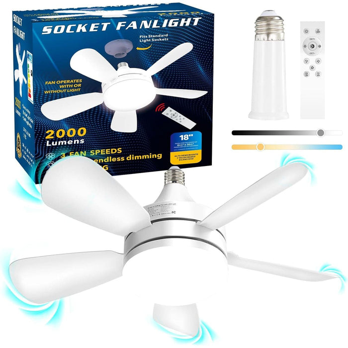 Socket Remote Control Ceiling Fan and Light, Dimmable Small Ceiling Fan for Bedroom Kitchen, Garage Ceiling Fan -1-ErisView