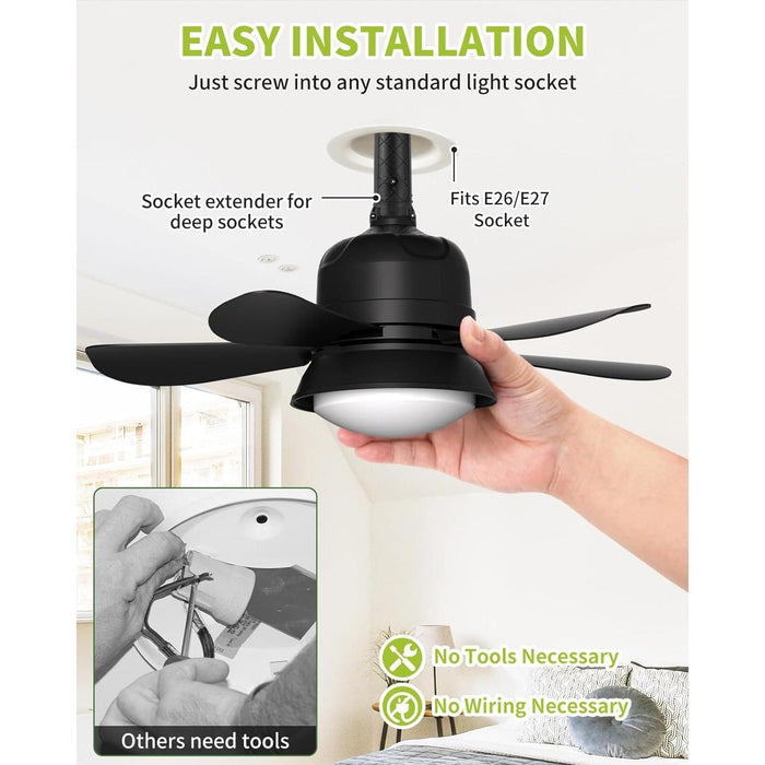 Socket Remote Control Ceiling Fan and Light, LED Screw In Ceiling Fan for Bedroom Kitchen Living Room Fan-2-ErisView