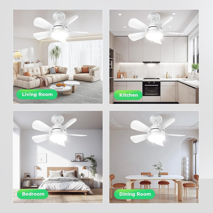 Socket Remote Control Ceiling Fan and Light, Socket Fan Light with Dimmable LED Light, Small Ceiling Fan for Bedroom Living Room Kitchen Garage-6-ErisView