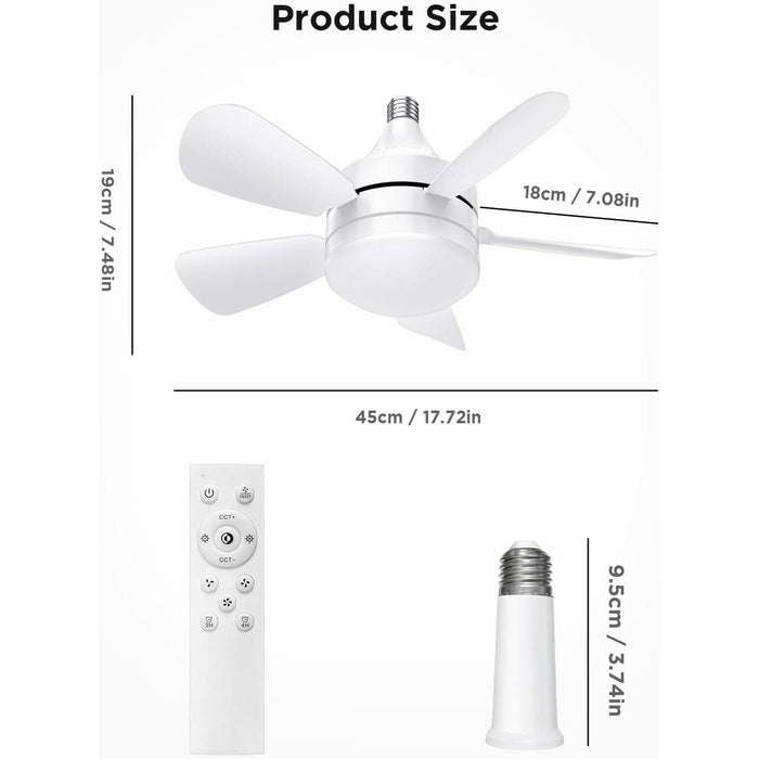 Socket Remote Control Ceiling Fan and Light, Socket Fan Light with Dimmable LED Light, Small Ceiling Fan for Bedroom Living Room Kitchen Garage-7-ErisView