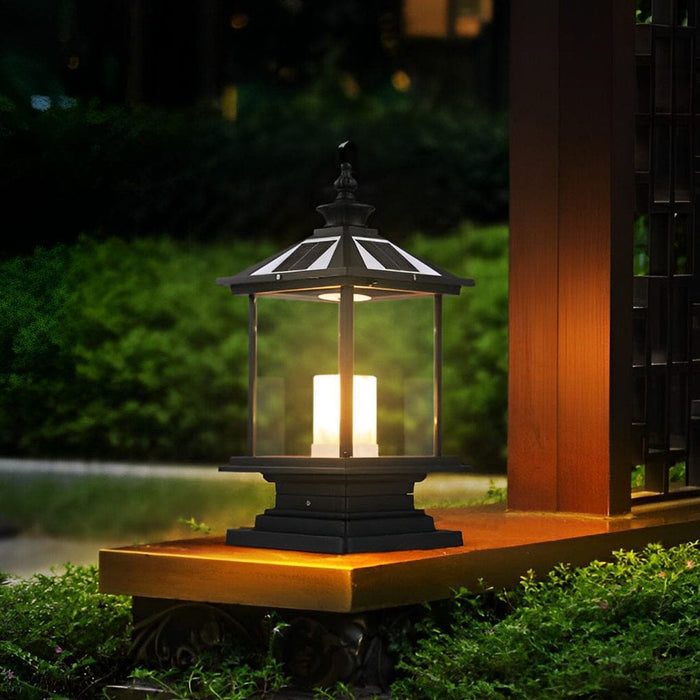 Solar Outdoor Deck Post Lights with Artistic Yellow Marble Candle Lampshade, High Charging Efficiency, and Versatile Hanging Lantern Option-ErisView-2