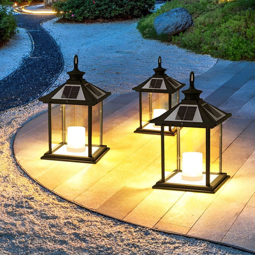 Solar Outdoor Deck Post Lights with Artistic Yellow Marble Candle Lampshade, High Charging Efficiency, and Versatile Hanging Lantern Option-ErisView-1