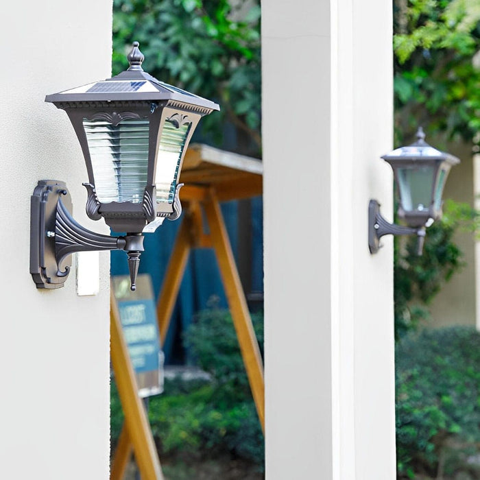 Solar-Powered Outdoor Wall Light with Waterproof Design, Automatic Day/Night Sensor, and Striped Glass Shade for Enhanced Home Ambience-ErisView-2