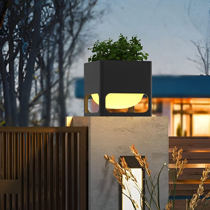 Stainless Steel Outdoor Column Light with Flowerpot, Waterproof Acrylic Lampshade, Rustproof, Ideal for Garden and Fence Decor, Warm Lighting-ErisView-7