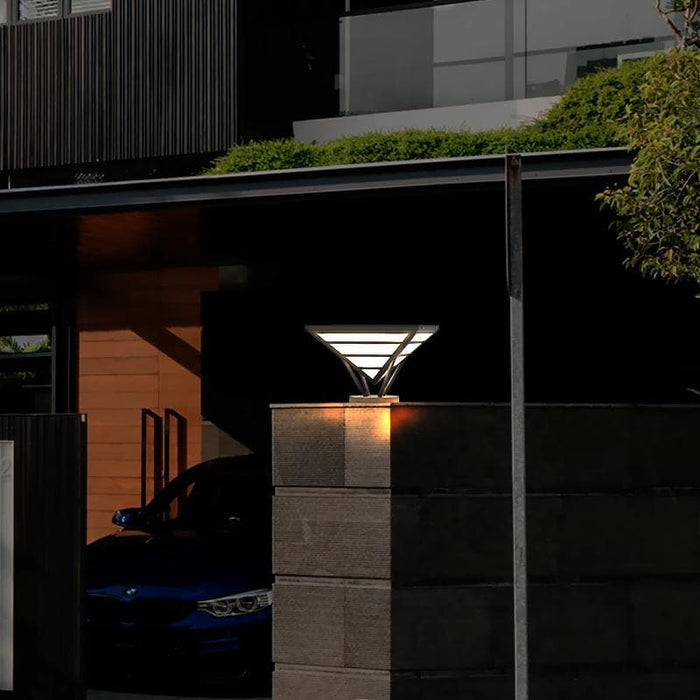 Stylish Aluminum Outdoor Fence Post Light, Upside-Down Pyramid Shape Lantern for Front Door Posts, Decorative and Functional Lighting-ErisView-2