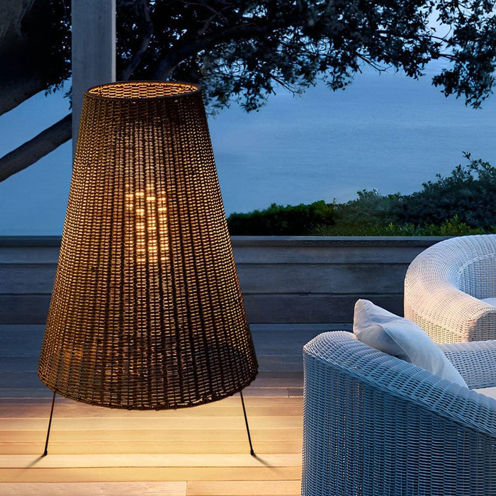 Tripod Woven Rattan Floor Lamp, Rustic Outdoor Waterproof Standing Lamp with Hand-Braided Shade for Cozy Indoor & Garden Spaces-ErisView-6