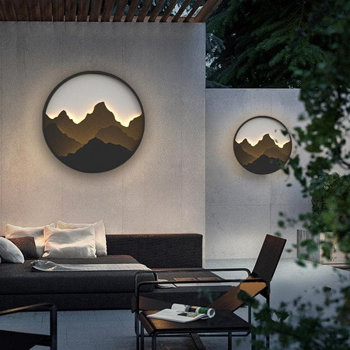 Unique Outdoor Wall Light with Mountain Scenery, Stainless Steel Frame in Brown or Black, Available in Small, Medium, Large Sizes-ErisView-2