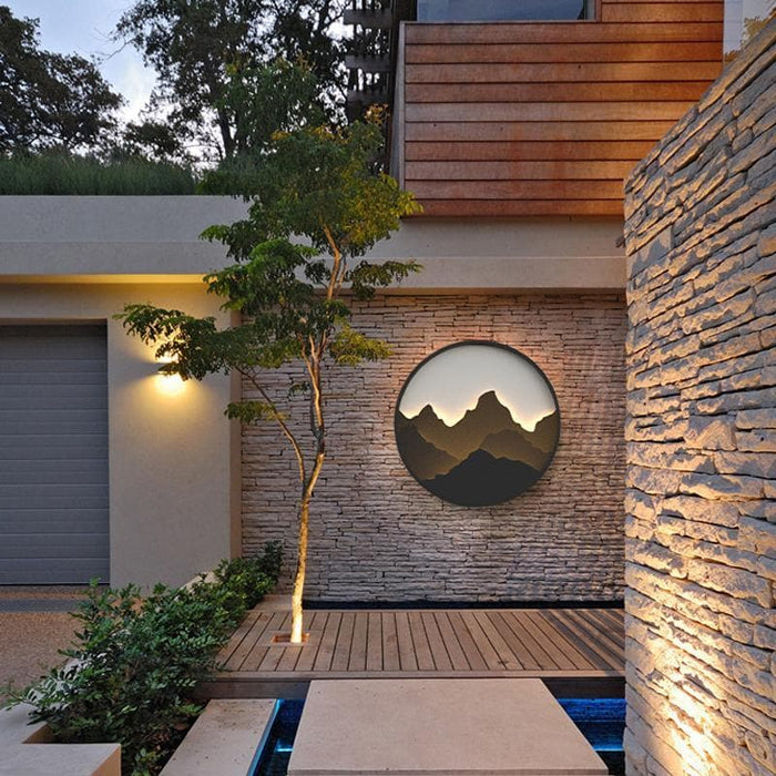 Unique Outdoor Wall Light with Mountain Scenery, Stainless Steel Frame in Brown or Black, Available in Small, Medium, Large Sizes-ErisView-4