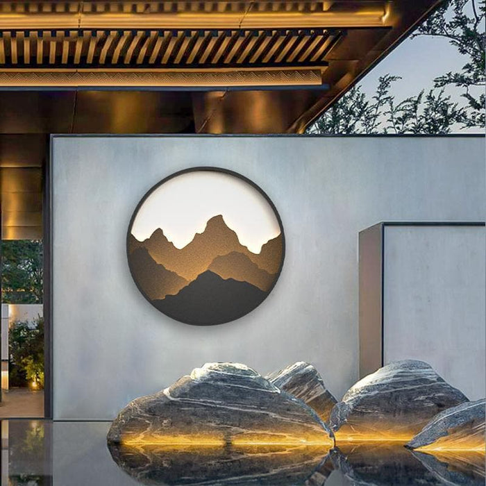 Unique Outdoor Wall Light with Mountain Scenery, Stainless Steel Frame in Brown or Black, Available in Small, Medium, Large Sizes-ErisView-5