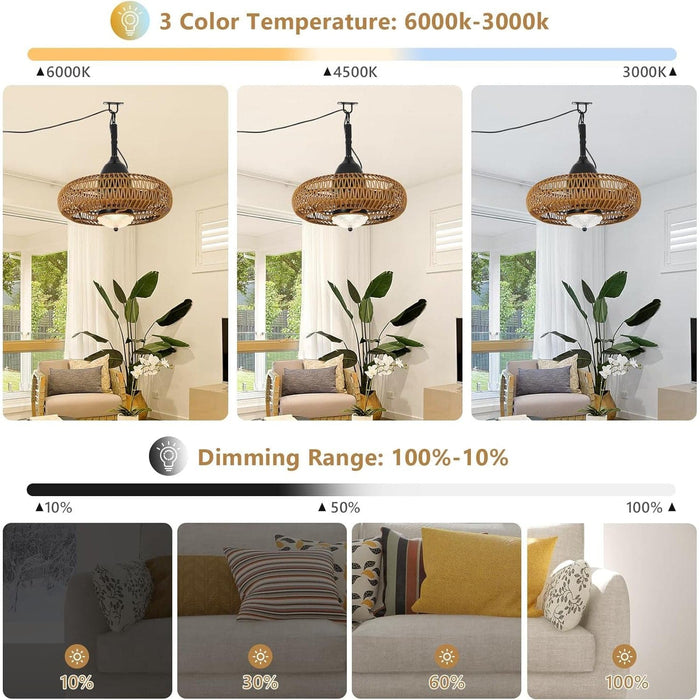 Waterproof Ceiling Fan with Light and Remote, Wet Rated Outdoor Fan for Gazebo, Boho Rattan Ceiling Fan for Living Room Bedroom, Outdoor Fan for Patio-3-ErisView