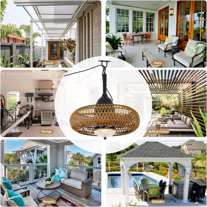 Waterproof Ceiling Fan with Light and Remote, Wet Rated Outdoor Fan for Gazebo, Boho Rattan Ceiling Fan for Living Room Bedroom, Outdoor Fan for Patio-8-ErisView