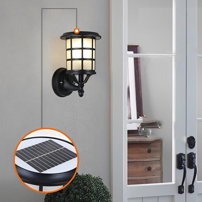 Waterproof Outdoor Wall Light with Adjustable Solar-Powered LED Colors, Metal and Glass Design, Dustproof, Long-Lasting, Elegant Artistic Style-ErisView-8