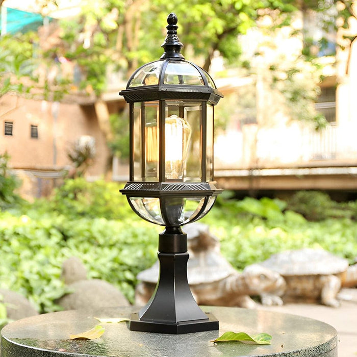 Waterproof and Rustproof European-Style Retro Aluminum Fence Post Lamp with High-Transmittance Glass Shade for Garden, Lawn, and Courtyard Decor-ErisView-3