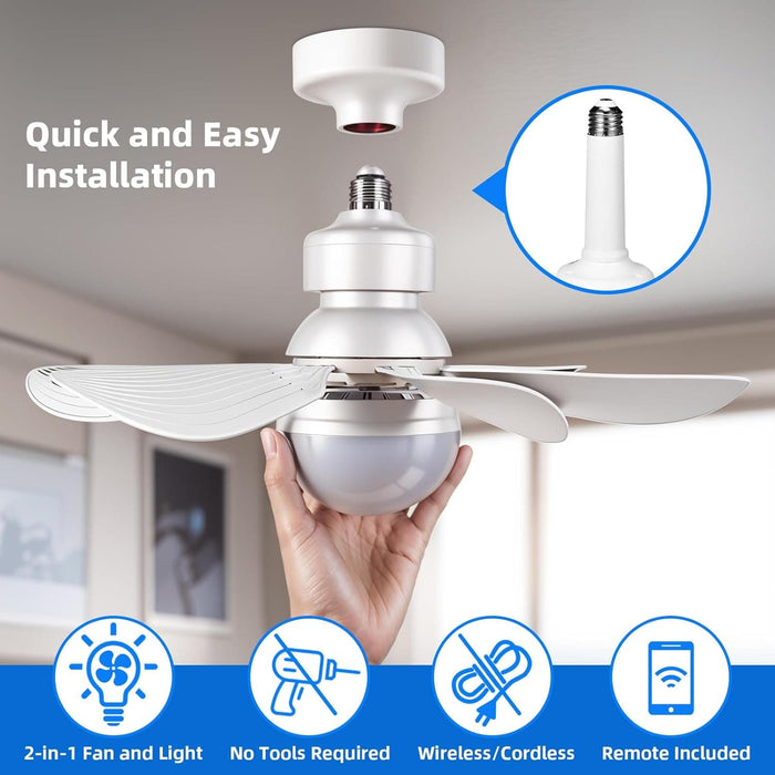 White Ceiling Fan Light with Remote, Socket Fan Light with Remote and Light Socket Extender, 6 Blades Light Socket Fan-2-ErisView