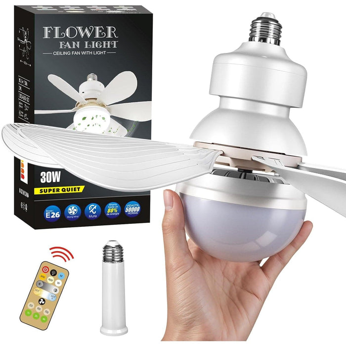 White Ceiling Fan Light with Remote, Socket Fan Light with Remote and Light Socket Extender, 6 Blades Light Socket Fan-1-ErisView