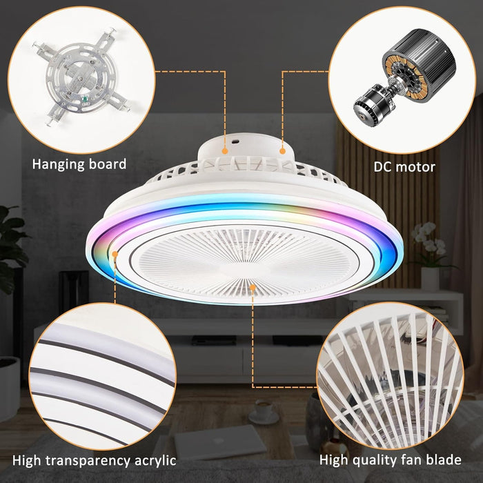 White Enclosed Remote Control Ceiling Fan with LED Light, RGB Dimmable Ceiling Fan with Bluetooth Speaker-7-ErisView