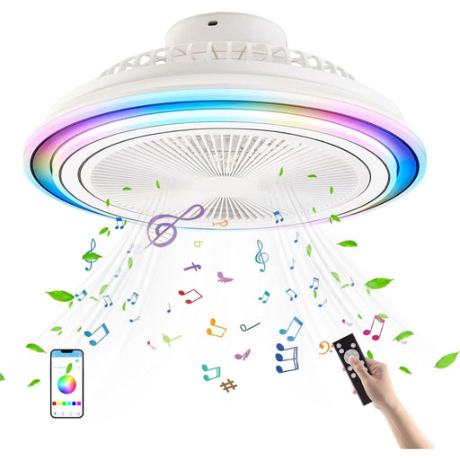 White Enclosed Remote Control Ceiling Fan with LED Light, RGB Dimmable Ceiling Fan with Bluetooth Speaker-1-ErisView