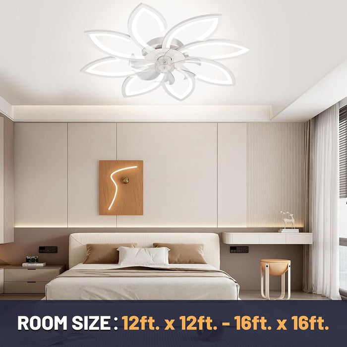 White Low Profile Ceiling Fan with Lights and Remote, Decorative Flower Ceiling Fan for Bedroom Living Room -6-ErisView