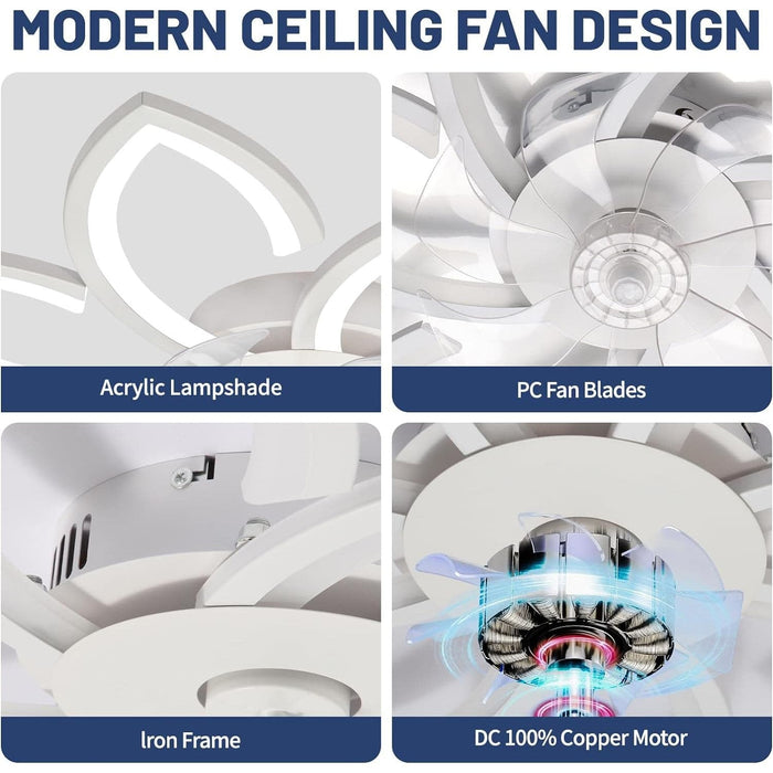 White Low Profile Ceiling Fan with Lights and Remote, Decorative Flower Ceiling Fan for Bedroom Living Room -7-ErisView