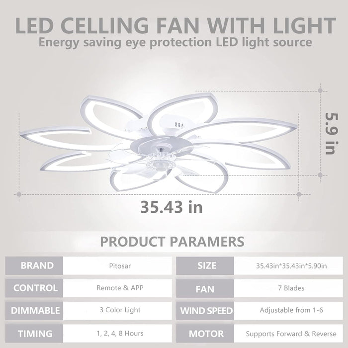 White Modern Ceiling Fan with Lights and Remote APP Control, Brightness LED Flush Mount Ceiling Lights for Living Room Bedroom-2-ErisView