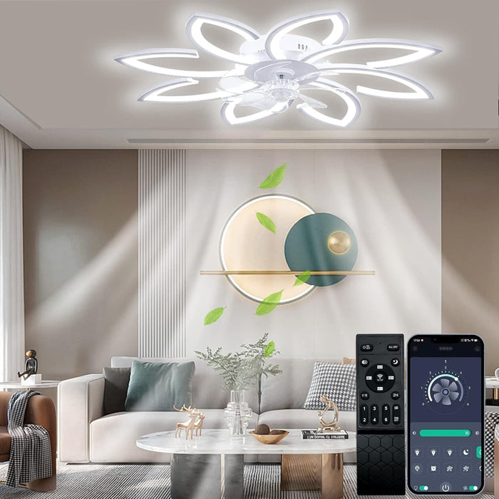 White Modern Ceiling Fan with Lights and Remote APP Control, Brightness LED Flush Mount Ceiling Lights for Living Room Bedroom-6-ErisView