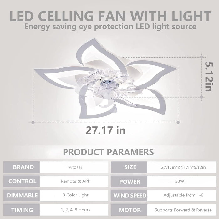 White Modern Ceiling Fan with Lights with Remote APP Control, Flush Mount Bright Ceiling Fan Lights for Living Room Bedroom-2-ErisView