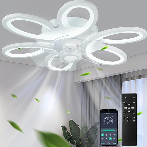 White Modern Remote Control Ceiling Fan and Light, Low Profile Flush Mount Ceiling Fan without Blades for Kids Room Living Room Dining Room Bedroom-1-ErisView