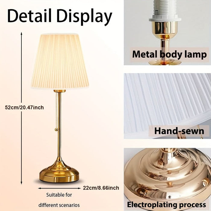 White Portable LED Table Lamp Nightstand Lamp, Dimmable Table Lamp Bedside Night Lamp with Pull Chain Fabric Lamp Shade for TableTop Bedroom Restaurant-ErisView