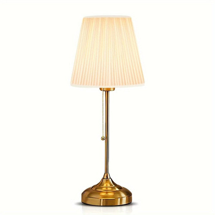 White Portable LED Table Lamp Nightstand Lamp, Dimmable Table Lamp Bedside Night Lamp with Pull Chain Fabric Lamp Shade for TableTop Bedroom Restaurant-ErisView