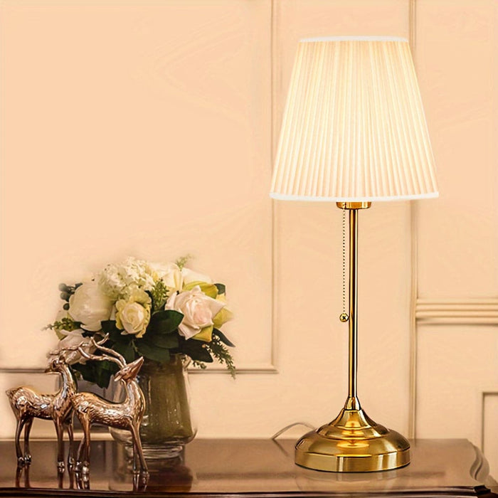 White Portable LED Table Lamp Nightstand Lamp, Dimmable Table Lamp Bedside Night Lamp with Pull Chain Fabric Lamp Shade for TableTop Bedroom Restaurant-ErisView