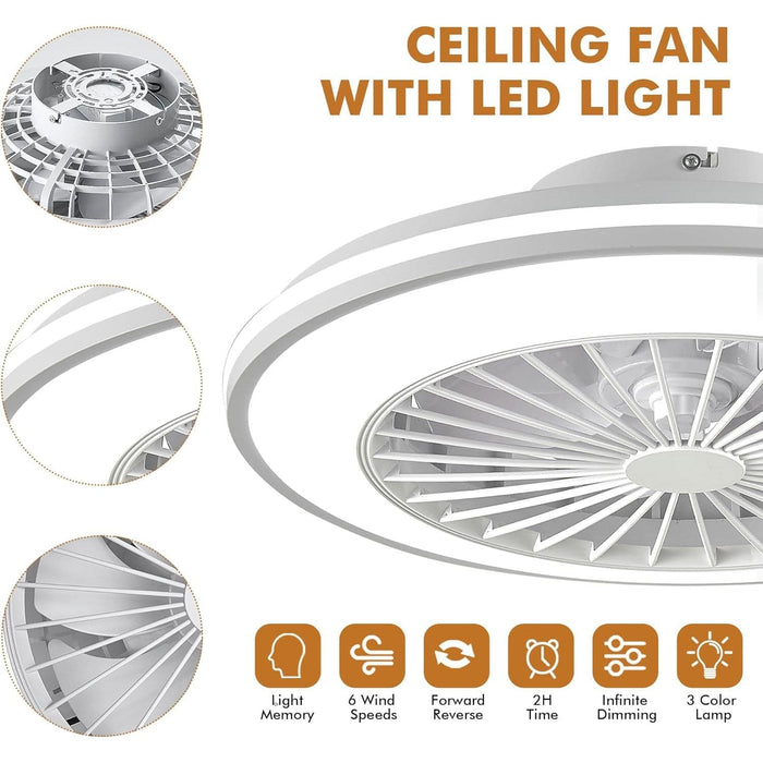 White Smart Ceiling Fan with Lights and Remote, Ceiling Fan on Low Ceiling with Light, Flush Mount Bladeless Modern Ceiling Fan, Bladeless Ceiling Fan -5-ErisView