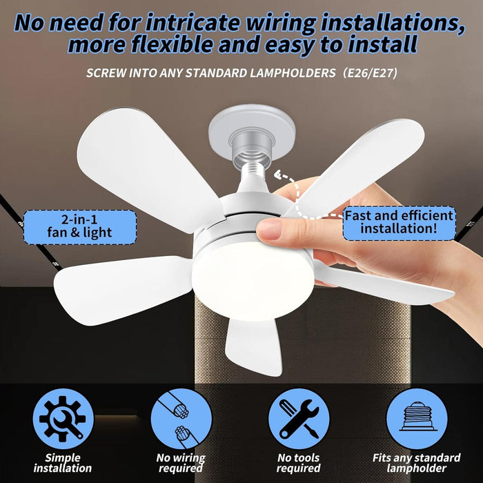 White Socket Fan Light with Remote, Dimmable Bedroom Ceiling Fans, Living Room Ceiling Fan with Light, Kitchen Ceiling Fans -2-ErisView