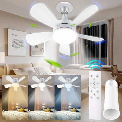 White Socket Fan Light with Remote, Dimmable Bedroom Ceiling Fans, Living Room Ceiling Fan with Light, Kitchen Ceiling Fans -1-ErisView